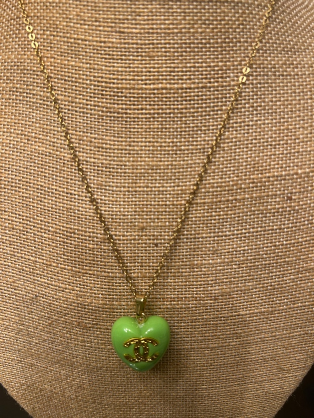 CC Green Heart Pendant(stamped-pic #4)Necklace with Gold Logo
